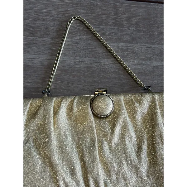 Vintage Gold Metallic‎ Evening Clutch Bag 1950-1960’s Formal Purse Cocktail Bag - Image 6