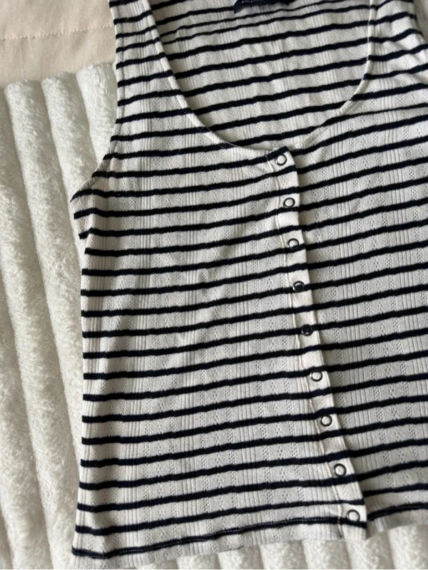 American Eagle Outfitters Black and White Striped Button-Front Tank - Image 2