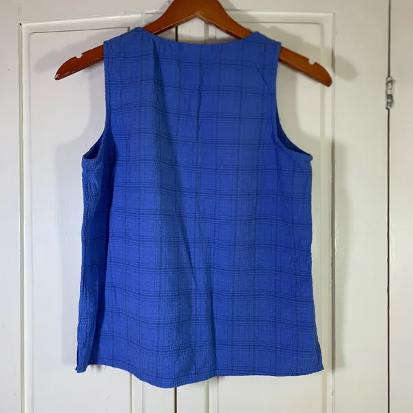 Habitat Clothes to Live In Womens Blue Plaid Textured Sleeveless Shell Top S - Image 7