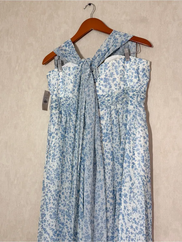 NWT Birdy Grey Women’s Grace Chiffon Maxi Dress with Slit Blue Dreamy Ditsy XXL - Image 7