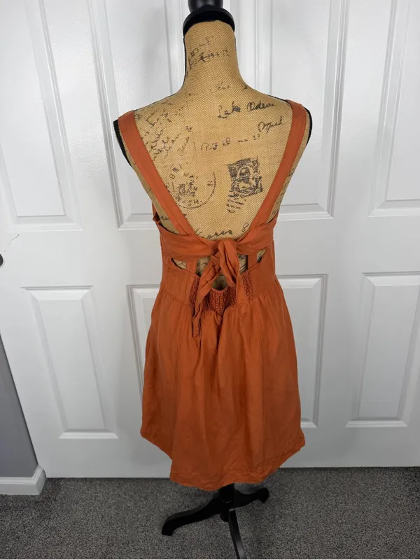 Anthropologie Maeve Size M Rust Orange Linen Blend Button Front Mini Dress - Image 9