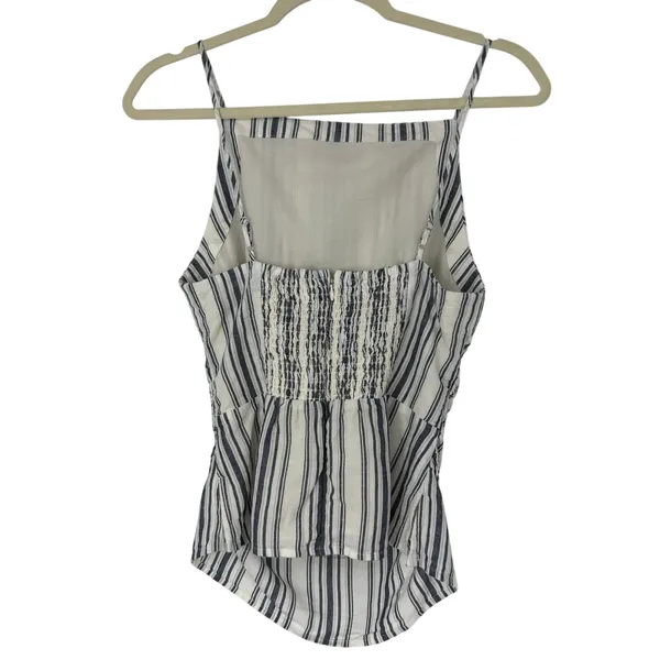 Madewell Linen Cotton Striped Ruched Square Neck Tank Top Size 0 Coastal - Image 3