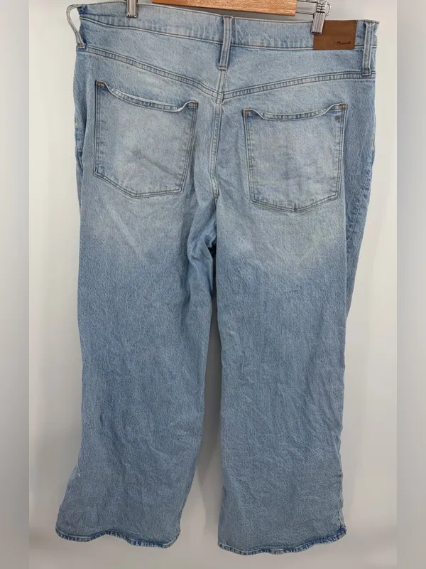 Madewell super wide leg denim jean distressed knee vintage wash women’s 33 - Image 7