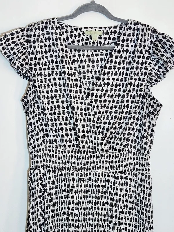 Ryegrass White and Black Perfume Print Blouson Midi Dress Size Large - Image 3