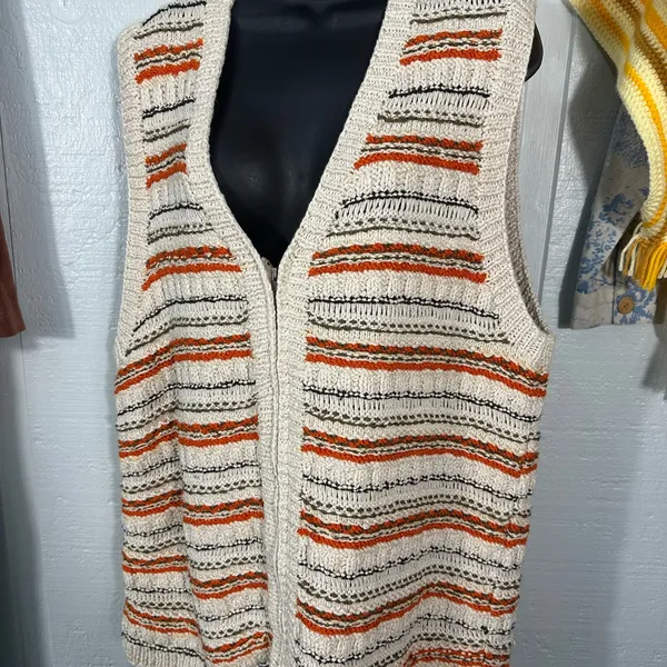 Jones New York Vintage Beige Striped Zip Front Sweater Vest Size 1X EUC - Image 2