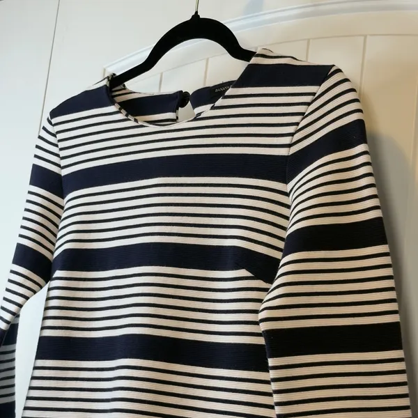 Banana Republic Womens 3/4 Sleeve Navy White Striped Ottoman‎ Rib Sheath Dress 2 - Image 5