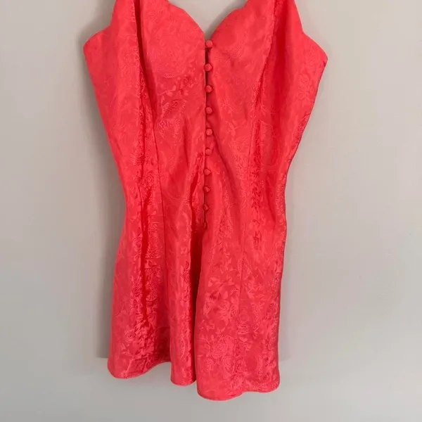 Vintage Coral Gold Label Victoria'S Secret Paisley Print Mini Slip Dress - Image 4