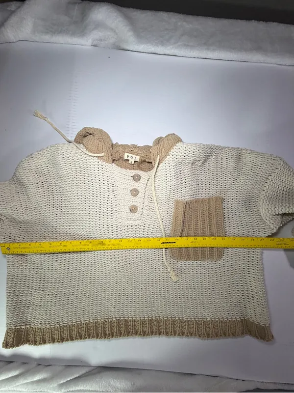 POL Cream Hoodie Pullover with Tan Contrast Details - Image 5