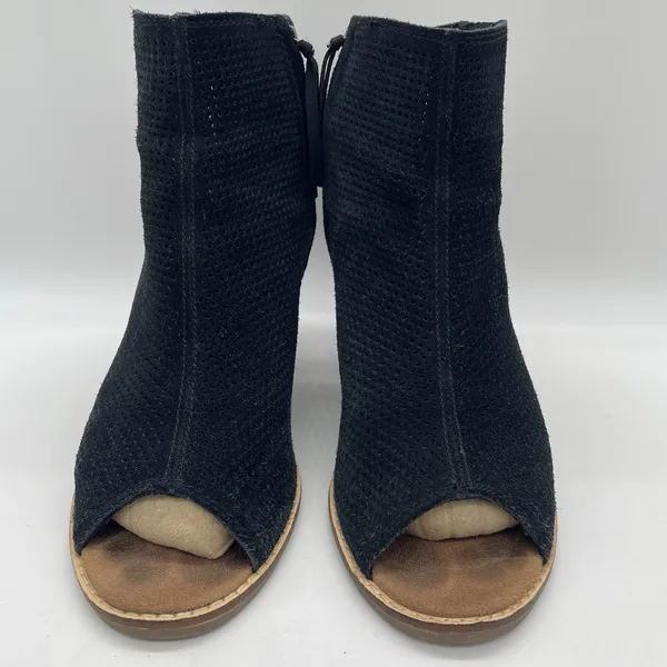 Toms Womens 9 Booties Majorca Peep Toe Perforated Black Suede‎ Ankle Boots - Image 3