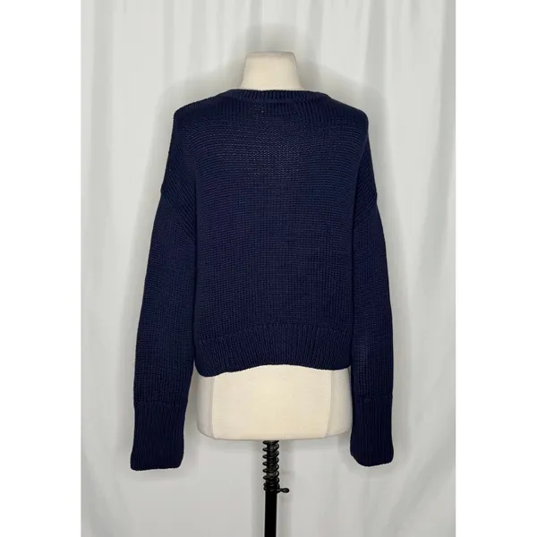 CAROLINE CONSTAS Navy Blue Cotton Cropped Cardigan Sweater Quiet Luxury Medium - Image 7