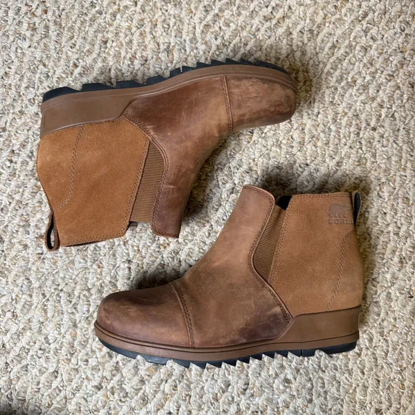 Sorel‎ Evie Chelsea Boot Brown Leather Suede Waterproof Wedge Ankle Boots Size 9 - Image 6