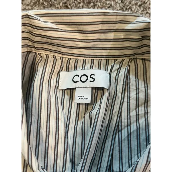 COS Womens Medium Striped Button Down Shirt Cotton Long Sleeve Beige‎ Brown Blue - Image 5