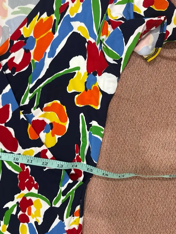 Ralph Lauren Floral Wrap-Style Navy Dress with Fluted Sleeves - Image 6