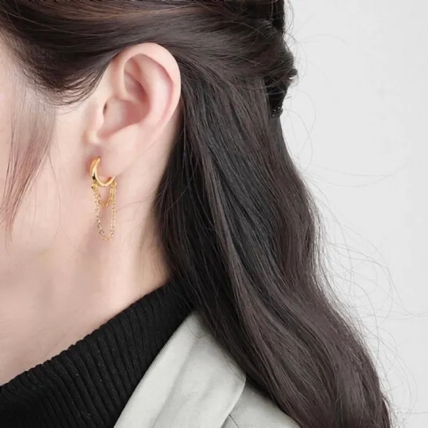 18K Gold Plated Tassel Chain Dangle Drop Earrings for Women - Image 3