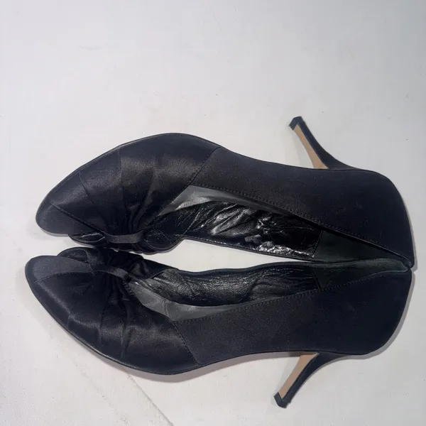Butter For Diane B Satin Peep Toe Italian Black Minimalist Pumps‎ Heels Size 9 - Image 10
