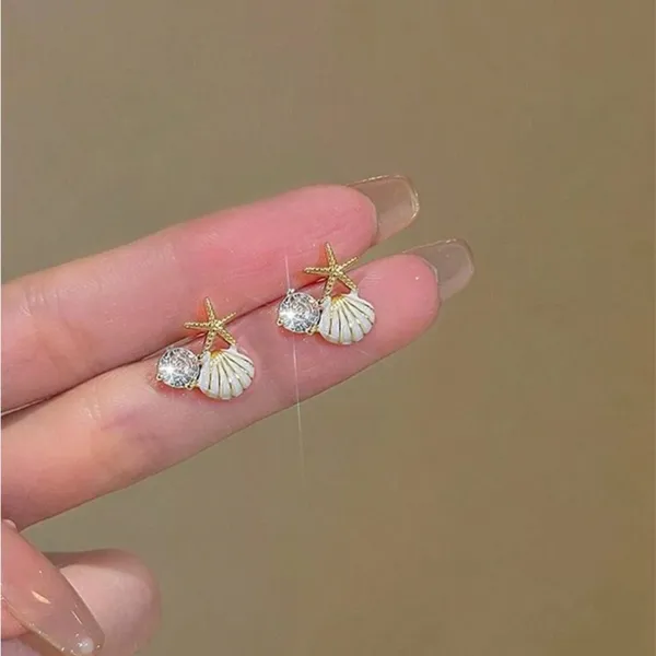 Starfish Shell Earrings Gold - Image 4