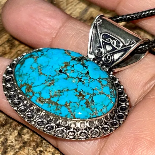 Blue Hubei Turquoise Pendant 1 1/2” - Image 8