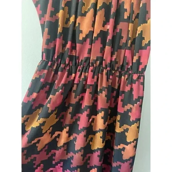 LAVENDER BROWN Orange Pink Burgundy Fall Houndstooth Maxi‎ Dress Size S Small - Image 2