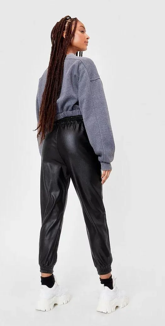 Nasty Gal Jog My Mind Faux Leather Joggers - Image 3