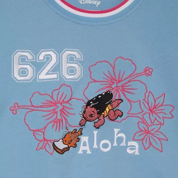 Disney Lilo & Stitch Floral Cropped Ringer T-shirt Blue Small NWT IN PACKAGE - Image 2