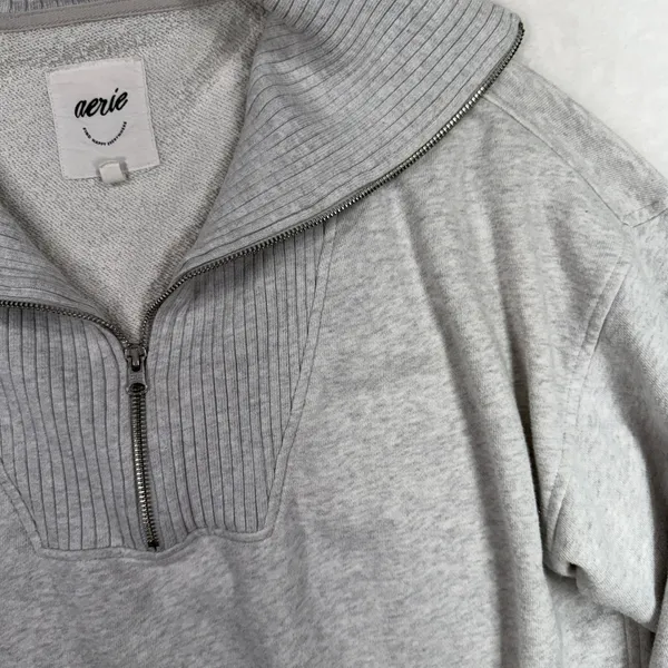 aerie L Down To Earth Quarter Zip Sweatshirt Overisized Gray Relaxed Fit Cozy - Image 5