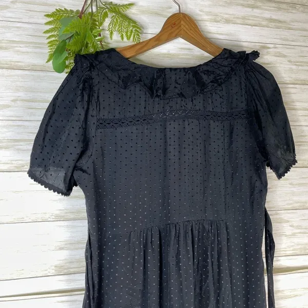 Next Black Viscose Swiss Dotted Ruffle Witchy Dress - Image 7