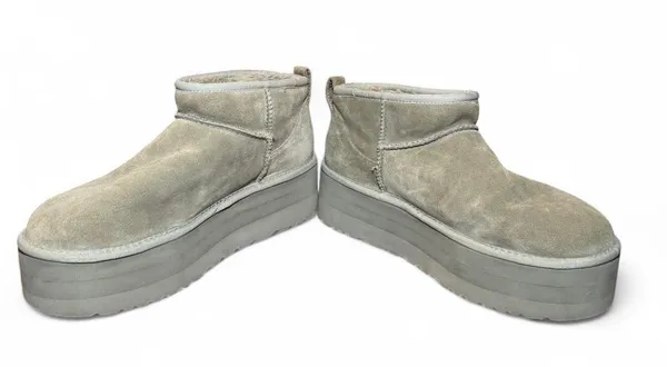 UGG Classic Ultra Mini Platform Booties Women’s 11 Gray Suede Sheepskin 1135092 - Image 5