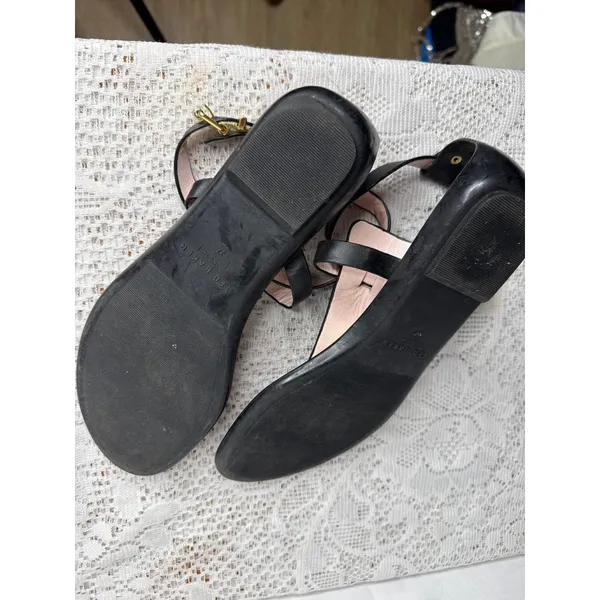 Ted Baker London black t-strap rubber jelly leather sandals sz 6.5 (37) - Image 6
