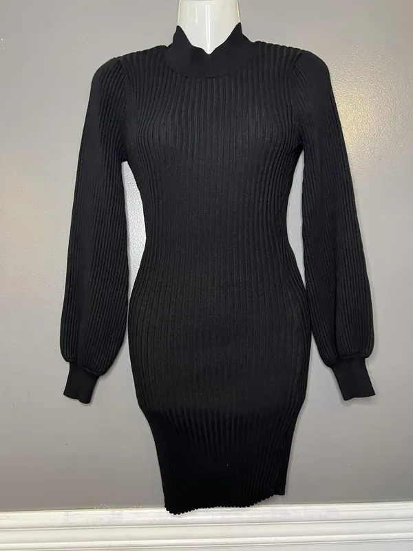 Windsor Dress Womens Medium Black Ribbed Knit Mock Neck Bodycon Sweater Mini - Image 2