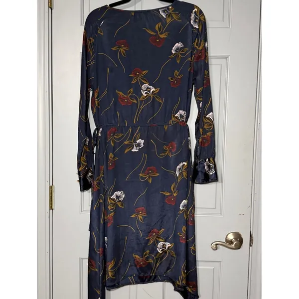 Sabie Navy Floral Long-Sleeve Tie-Waist Dress with Rust Accents - Image 3