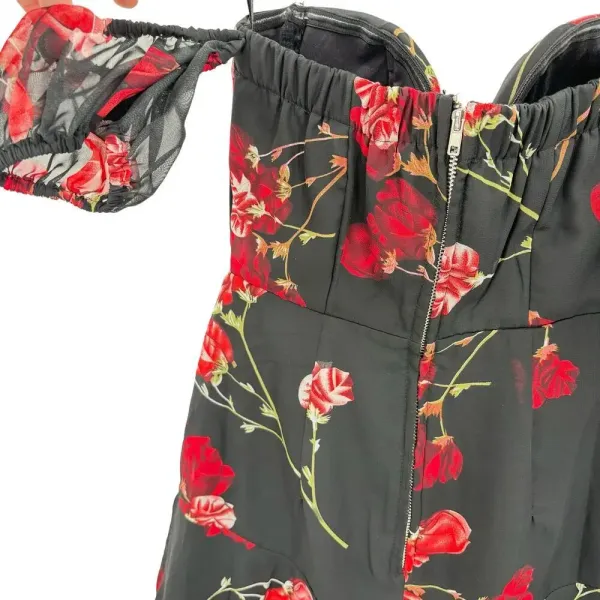 White Fox Boutique Monte Carlo Mini Dress Black‎ Red Floral Size XS - Image 9