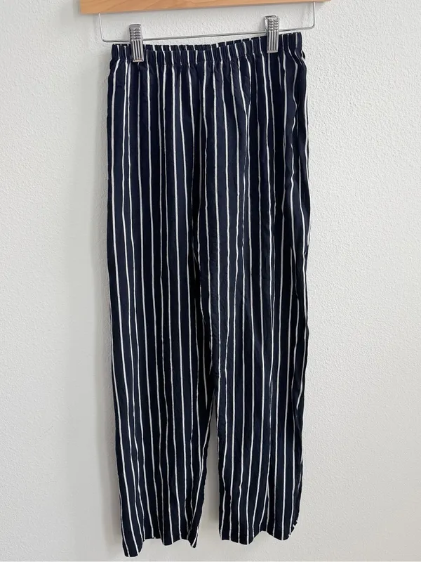 Brandy Melville Frankie navy blue white high waisted striped ankle pants - Image 5