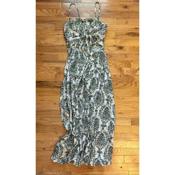 Cupshe NEW Royal Rendezvous Ornate Maxi Dress Womens M Green Smocked Tie Back - Image 3