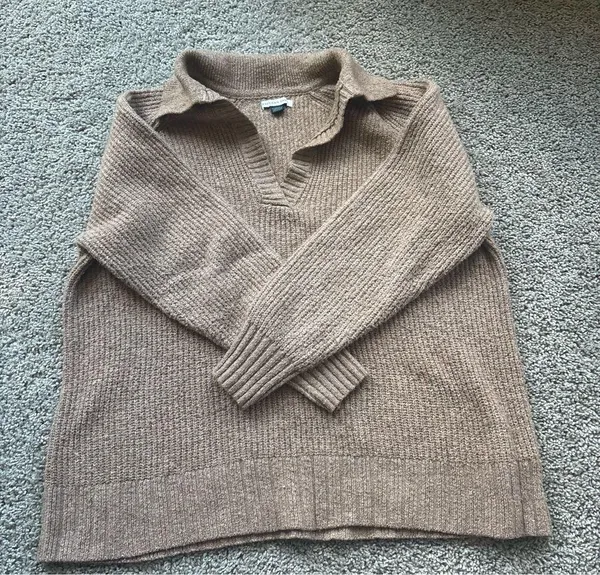 American Eagle Tan Knit Collared Sweater Size Extra Small - Image 2