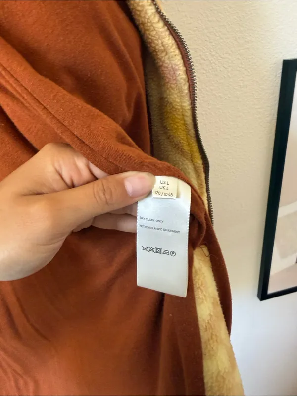 Free People Hooded Sherpa Jacket in Rust and Cream with Yellow Accents - Image 8
