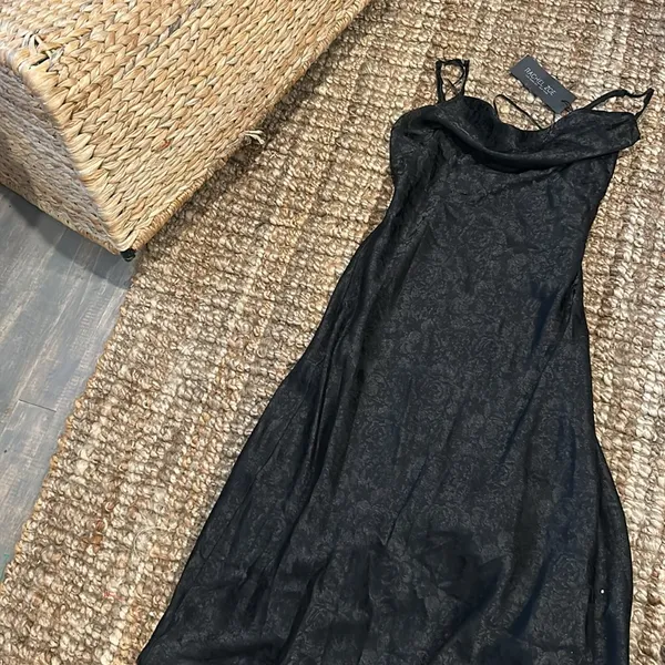 NWT Rachel Zoe Black Satin Slip Maxi‎ Dress Size XS - Image 2