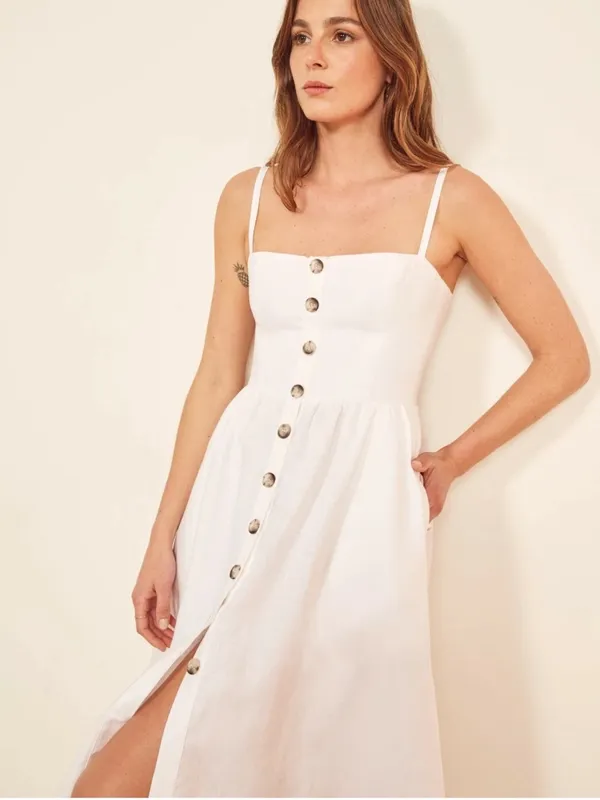 Reformation Tori Linen Dress White size 4 $249 Button Down Sundress - Image 4
