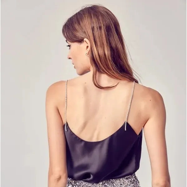 NEW! NWT HOUSE OF HARLOW Satin Cami Top Rhinestone Straps - Image 2
