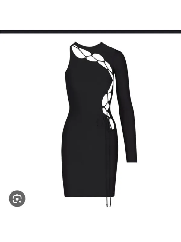 Skims Lace Up Mini Dress Black Onyx One Shoulder Bodycon Stretch Size Small - Image 4