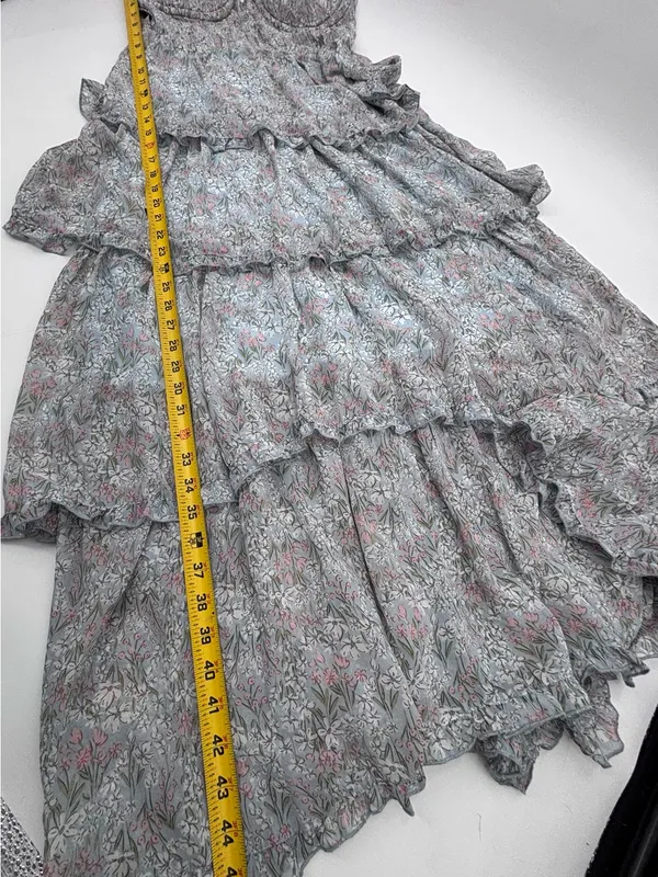 Astr Floral Tiered Maxi Dress in Light Gray and White - Image 10