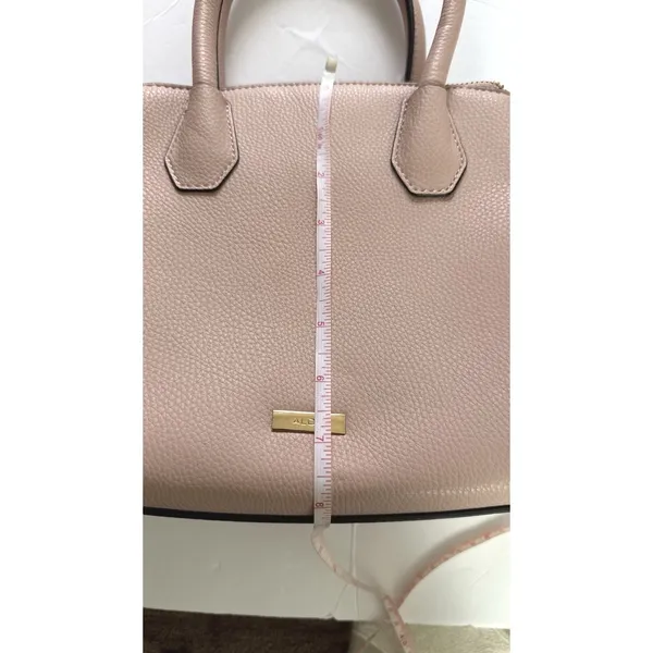 ALDO Womens Taupe Tan Satchel Handbag Structured Tote Shoulder Purse Scarf Charm - Image 8