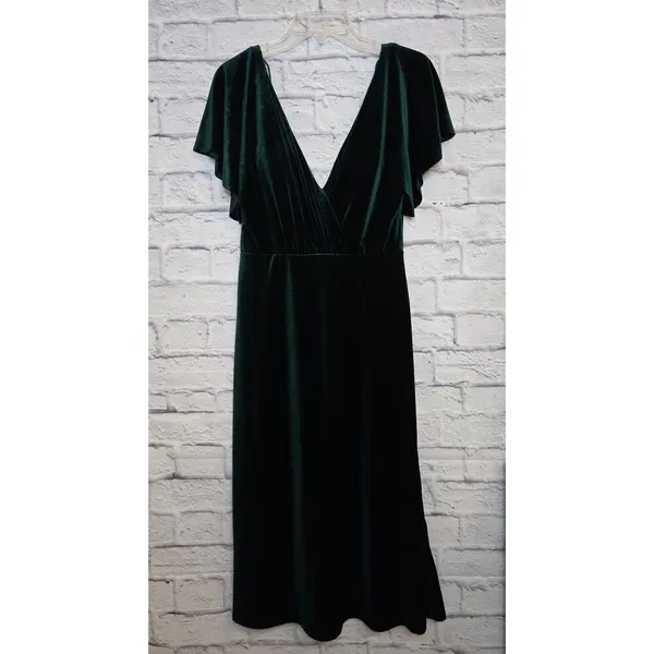 Jenny Yoo Ellis Ruffle-Sleeve Open-Back Green Velvet Wedding Gown 8 Homecoming - Image 4