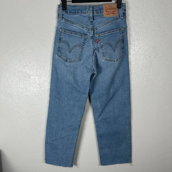 Levis Ribcage Straight Ankle Jeans Womens 25 Denim Button Fly High Rise Raw Hem‎ - Image 5
