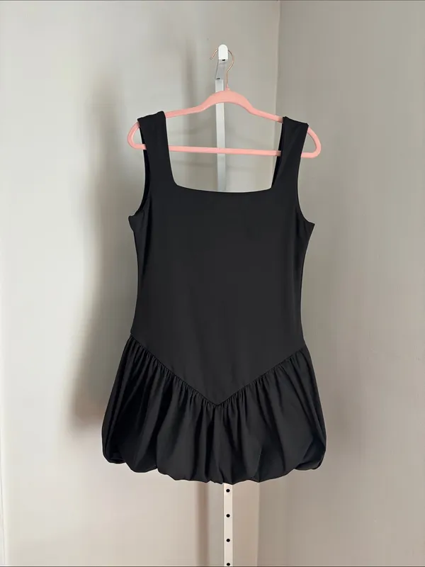 Grand Street Studios Black Satin Bubble Hem Tank Dress Flirty Sexy Dress Sz XL - Image 2