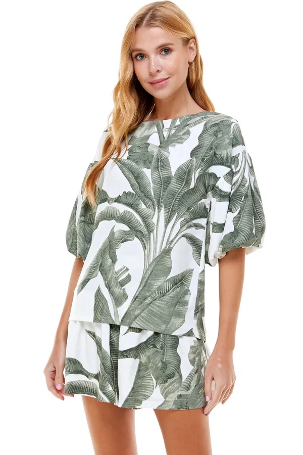 | NWOT | Bubble Sleeves Palm Tree Top | S | Green | CT7619 - Image 5