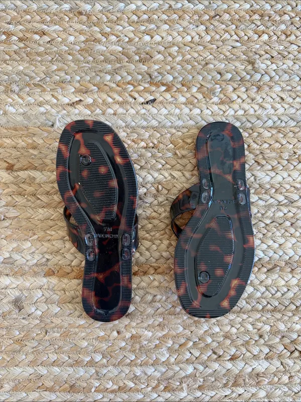 Caroline Constas Tortoiseshell Gloss Slide Sandals - Brown/Black - Image 4