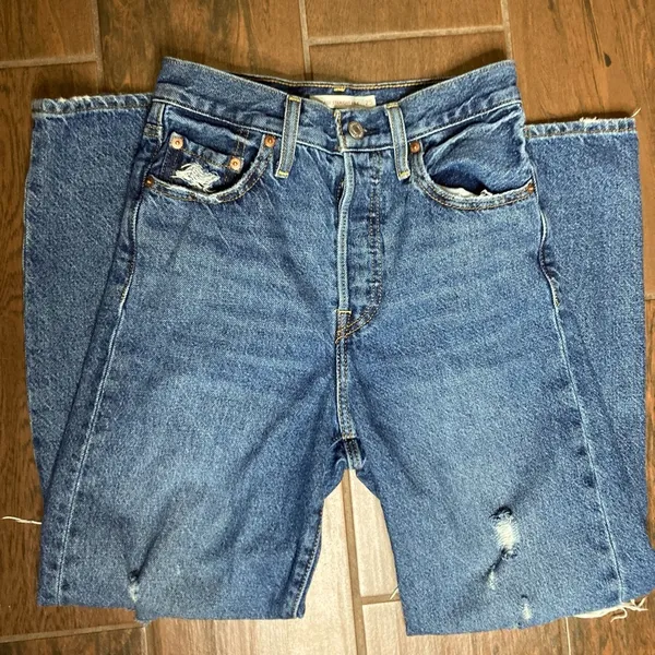 Levi’s Ribcage Straight Ankle Distressed Denim Jeans - Image 2