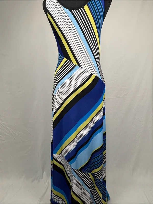 Ashley Stewart Maxi Dress Sleeveless Blue Multi-Stripe Sundress - Image 7