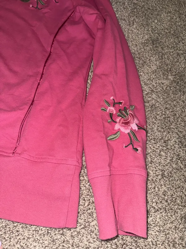 Sport Savvy Women's Pink Floral Embroidered Full Zip Jacket and Pants Set, Medium - Image 5