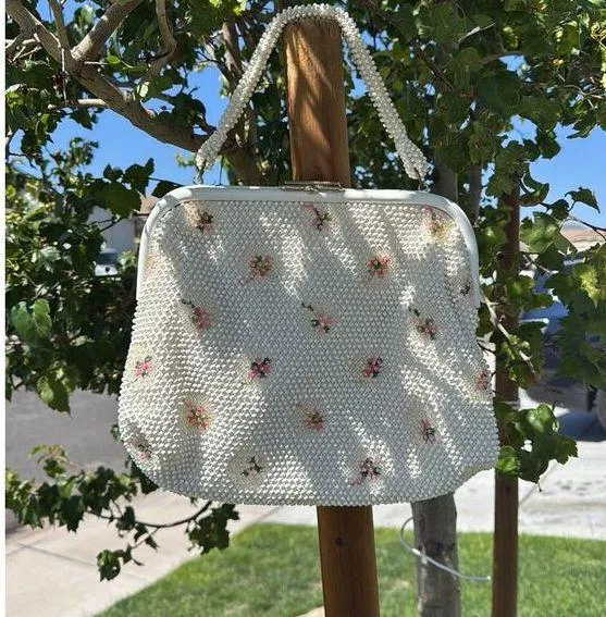 1950s Beaded Reversible Purse Vintage Top Handle Handbag Mid Century cottagecore - Image 13